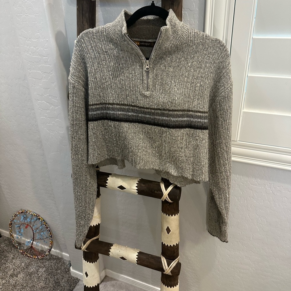Retrofit Gray Striped Half-Zip Sweater